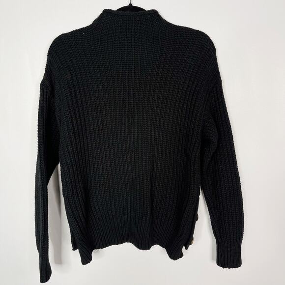 Madewell Small Black Mockneck Side Button Pullover Sweater Cotton Wool Womens - Picture 2 of 8